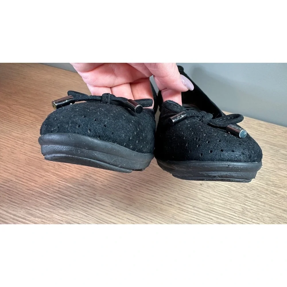 Anne Klein Sport AKCaria Black Wedge Flats Bow Comfort Shoes 7M